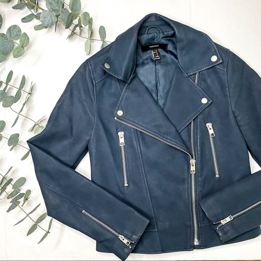 Forever 21 Navy Blue Moto Jacket